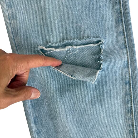 Distressed Faded Denim Mom Jeans Women 26" Waist Wide Leg High Rise Wearable Art - Picture 5 of 16